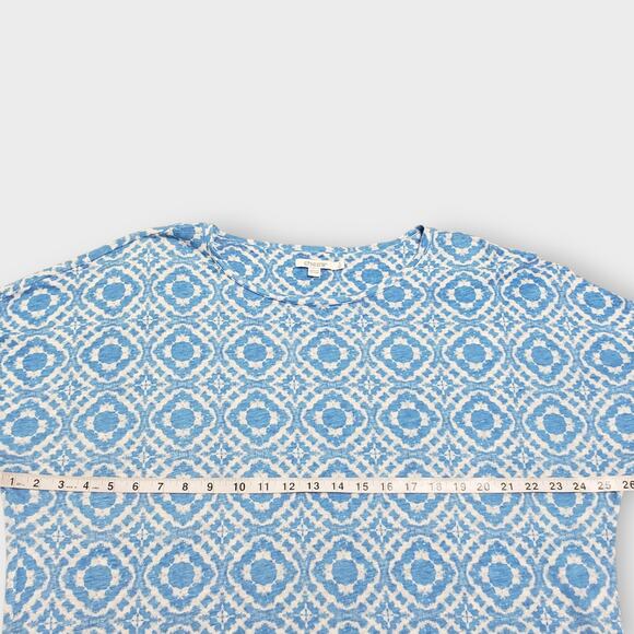 Chico's Blue Geo Print Linen Dolman Top Sz 3 (XL) Summer Coastal Beachy Casual - Picture 9 of 12